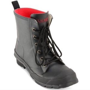 Ralph Lauren black lace up rain boots